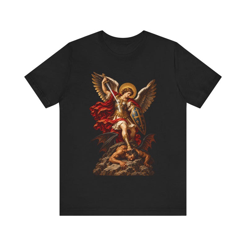 St Michael the Archangel Shirt | Catholic T-Shirt | Gift for Men | Defend Us in Battle, Baroque Altar Art image 1