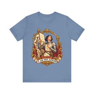 I Am Not Afraid Shirt, St Joan of Arc Fleur de Lis Tee, Catholic Confirmation Gift for Girls, Courage Faith Saint Apparel, Jhesus Maria image 6