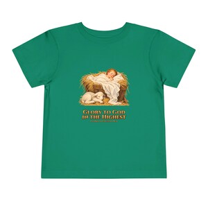 Toddler Glory to God in the Highest Tee, Nativity Christmas Shirt, Catholic Christmas Gift for Toddlers, Baby Jesus and Lamb image 7
