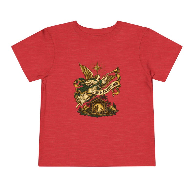 Toddler Nativity Angel Tee, Gloria in Excelsis Deo Christmas Shirt, Catholic Christmas Gift for Toddlers, Star of Bethlehem Art image 15