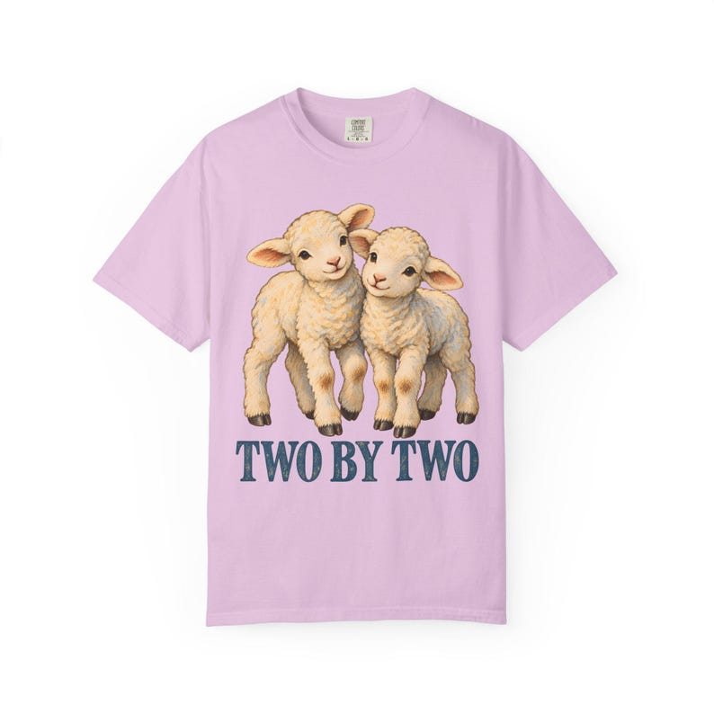 Two by Two Comfort Colors Shirt | Christian Twins T-Shirt | Gift for Twins or Siblings | Vintage Twin Lambs image 7