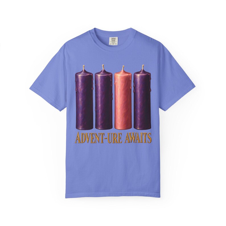 Advent-ure Awaits Comfort Colors Shirt | Catholic Advent T-Shirt | Gift for Catholic Family | Three Purple and One Rose Candle image 12