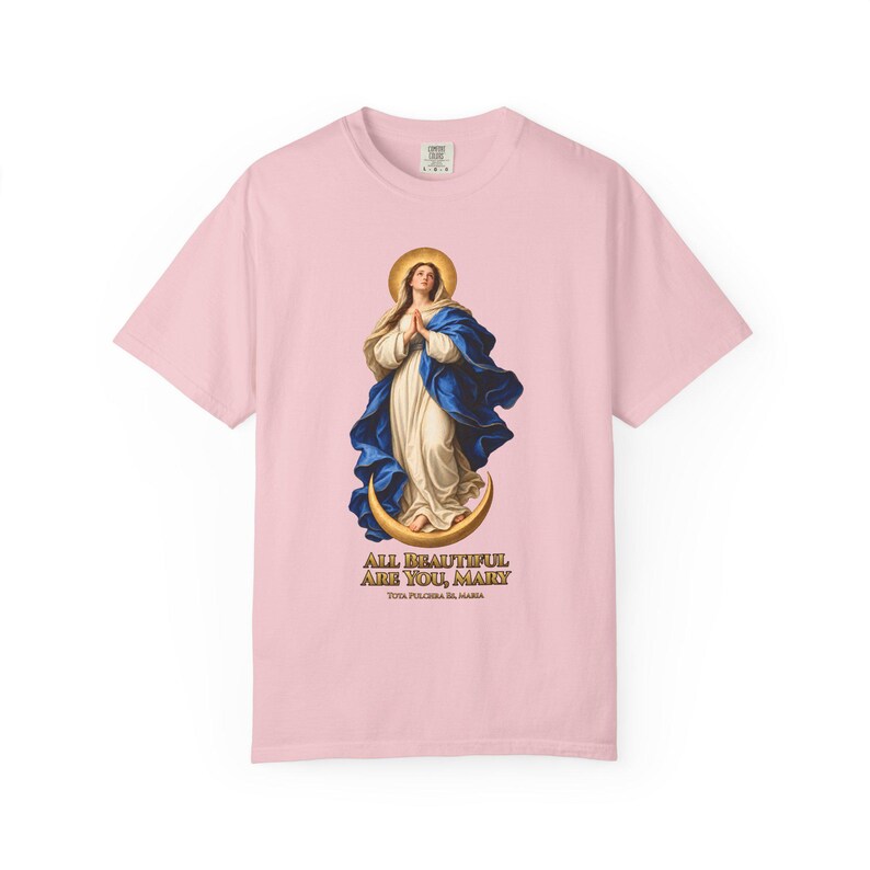 すべて美しいメアリー コンフォートカラーシャツ | 無原罪懐胎Tシャツ | 女性へのマリアギフト | Tota Pulchra 画像 7