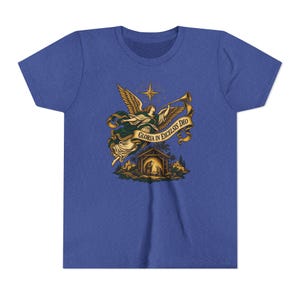 Camiseta infantil del Ángel de la Natividad, Camiseta juvenil Gloria in Excelsis Deo, Regalo católico de Navidad para niños, Representación navideña de la Estrella de Belén imagen 14