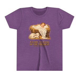 Kids Glory to God in the Highest Shirt, Youth Nativity Christmas Tee, Catholic Christmas Gift for Kids, Baby Jesus in the Manger image 18