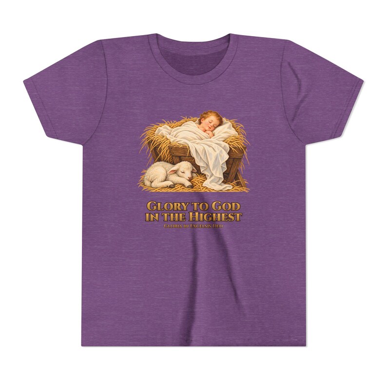Kids Glory to God in the Highest Shirt, Youth Nativity Christmas Tee, Catholic Christmas Gift for Kids, Baby Jesus in the Manger image 18