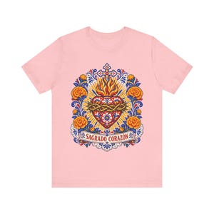 Sacred Heart Shirt, Sagrado Corazón Mexican Folk Art Tee, Talavera Style Catholic Gift for Latina Women, Regalo Católico, Hispanic Faith image 1
