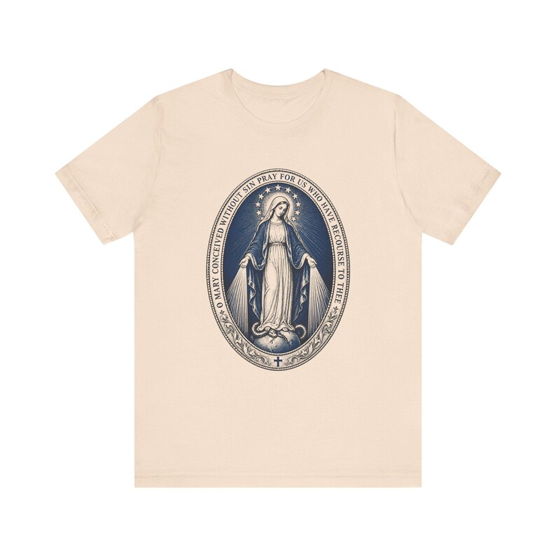 Mirakulös medaljskjorta | Katolsk t-shirt | Jungfru Maria-gåva för kvinnor | O Maria, avlad utan synd bild 4
