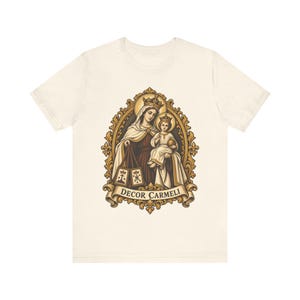 Our Lady of Mount Carmel Shirt | Catholic T-Shirt | Carmelite Gift for Women | Brown Scapular, Decor Carmeli afbeelding 3