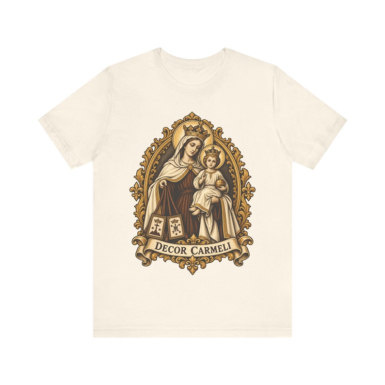 Our Lady of Mount Carmel Shirt | Catholic T-Shirt | Carmelite Gift for Women | Brown Scapular, Decor Carmeli afbeelding 3