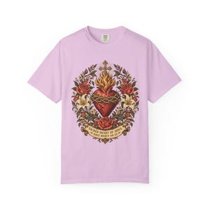 Floral Sacred Heart Tee, Cottagecore Cor Jesu with Wildflowers, Have Mercy Prayer Gift for Mom, Botanical Christian Apparel, Comfort Colors image 8