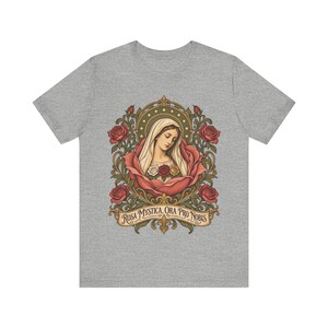 Rosa Mystica Shirt, Mystical Rose Virgin Mary Tee, Ora Pro Nobis Art Nouveau, Litany of Loreto Catholic Gift for Women, Marian Apparel image 1