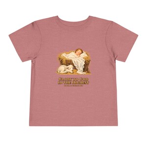 Toddler Glory to God in the Highest Tee, Nativity Christmas Shirt, Catholic Christmas Gift for Toddlers, Baby Jesus and Lamb image 2