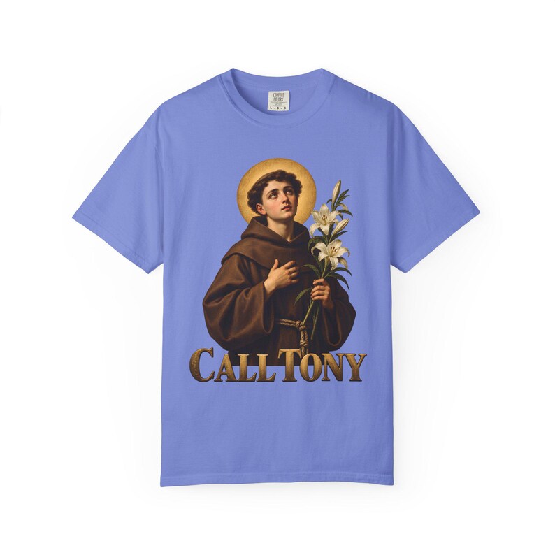 Call Tony Comfort Colors Shirt | St Anthony Catholic T-Shirt | Gift for Catholic Mom | Saint Anthony with Lilies image 9