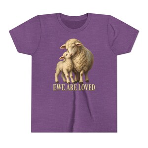 Kids Ewe Are Loved Shirt, Youth Lamb Tee, Sweet Christian Gift for Kids, Vintage Ewe and Lamb Painting image 15