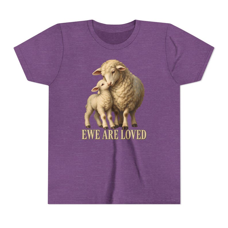 Kids Ewe Are Loved Shirt, Youth Lamb Tee, Sweet Christian Gift for Kids, Vintage Ewe and Lamb Painting image 15