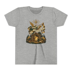 Kids Herald Angel Trumpet Shirt, Youth Glory to God in the Highest Tee, Christian Christmas Gift for Kids, Vintage Nativity image 9
