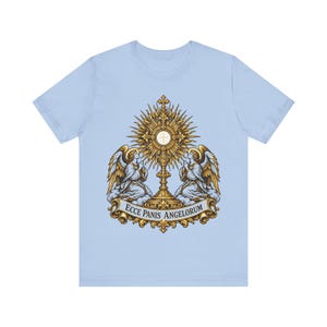 Ecce Panis Angelorum Shirt, Eucharistic Adoration Monstrance Tee, First Communion Gift, Holy Hour Bread of Angels, Catholic Revival Apparel image 8