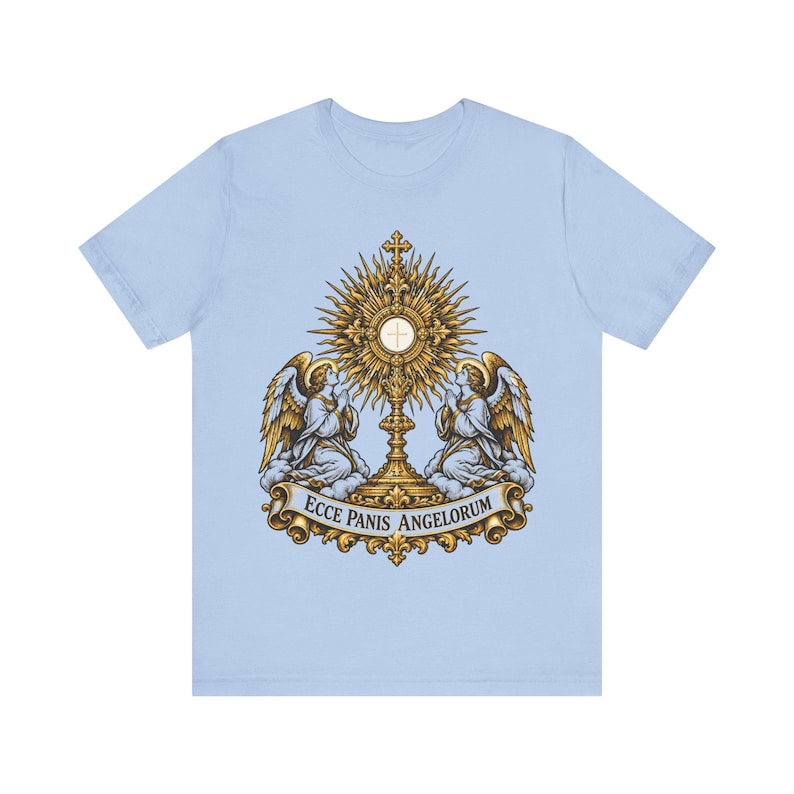 Ecce Panis Angelorum Shirt, Eucharistic Adoration Monstrance Tee, First Communion Gift, Holy Hour Bread of Angels, Catholic Revival Apparel image 8