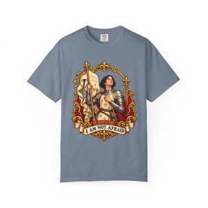 Saint Joan of Arc Tee, I Am Not Afraid Vintage Banner Art, Maid of Orleans Catholic Gift for Her, Brave Woman Warrior Shirt, Comfort Colors image 5