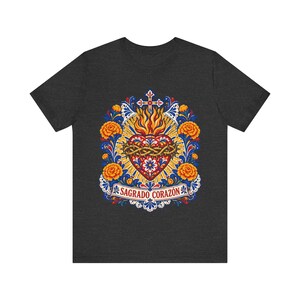 Sacred Heart Shirt, Sagrado Corazón Mexican Folk Art Tee, Talavera Style Catholic Gift for Latina Women, Regalo Católico, Hispanic Faith image 7