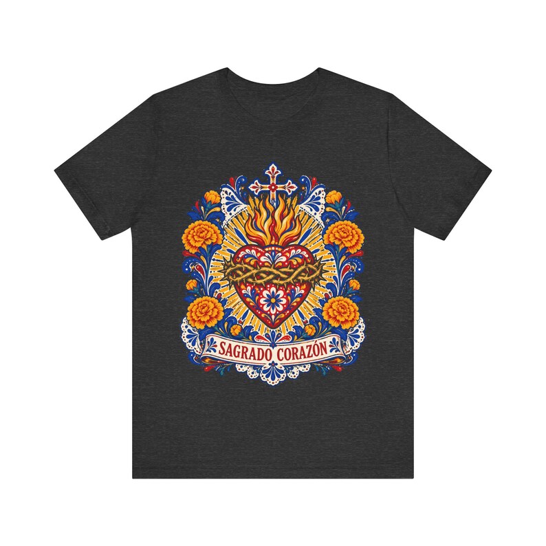 Sacred Heart Shirt, Sagrado Corazón Mexican Folk Art Tee, Talavera Style Catholic Gift for Latina Women, Regalo Católico, Hispanic Faith image 7