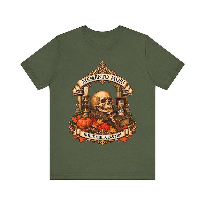 All Souls Day Shirt | Memento Mori Catholic T-Shirt | Gothic Gift for Him | Hodie Mihi Cras Tibi Skull image 4
