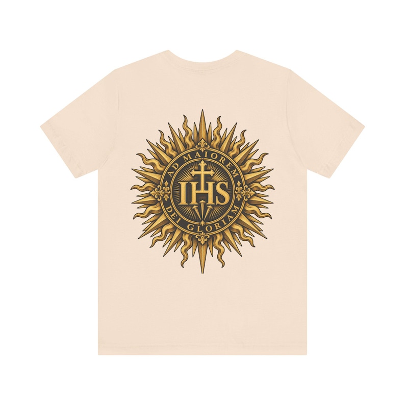 AMDG Back Print Shirt, IHS Sunburst Christogram, Ad Maiorem Dei Gloriam Latin Motto, Jesuit School Gift for Graduation or Confirmation image 7