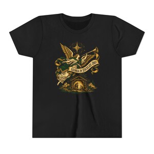 Camiseta infantil del Ángel de la Natividad, Camiseta juvenil Gloria in Excelsis Deo, Regalo católico de Navidad para niños, Representación navideña de la Estrella de Belén imagen 5