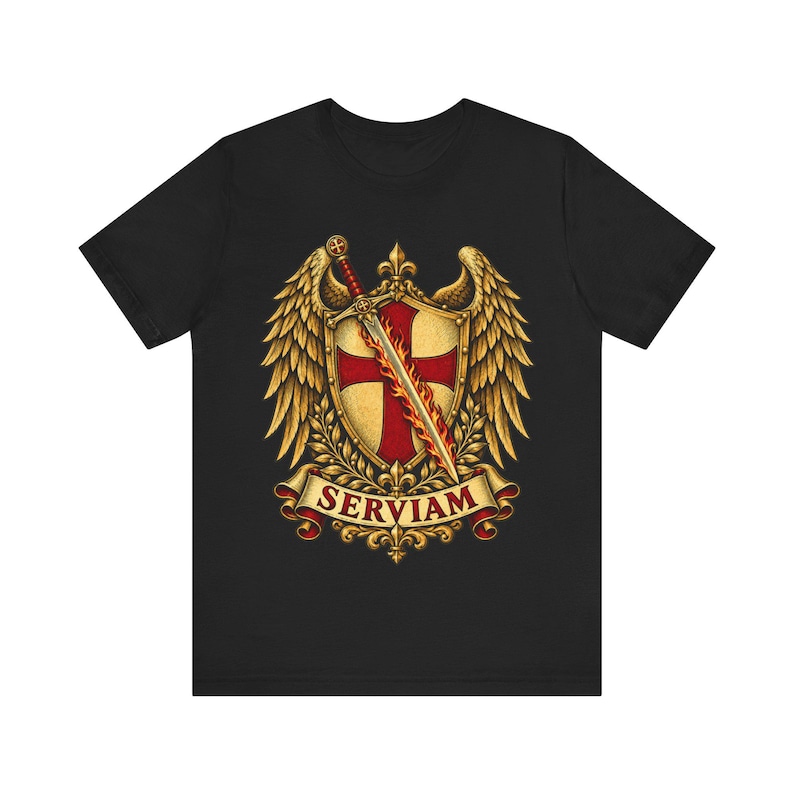 St Michael Archangel Shirt | Catholic T-Shirt | Gift for Dad or Godfather | Winged Crest Emblem image 2