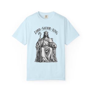 King of Kings Tee, Vintage Woodcut Jesus Enthroned, Solemnity of Christ Gift for Husband or Priest, Catholic Unisex Shirt, Comfort Colors image 7