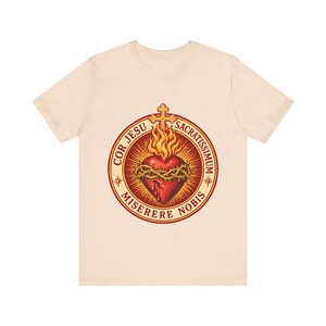 Jesu heliga hjärtas skjorta, Cor Jesu Sacratissimum-märke, Miserere Nobis runt emblem, katolsk gåva för män och kvinnor, törnekrona bild 4