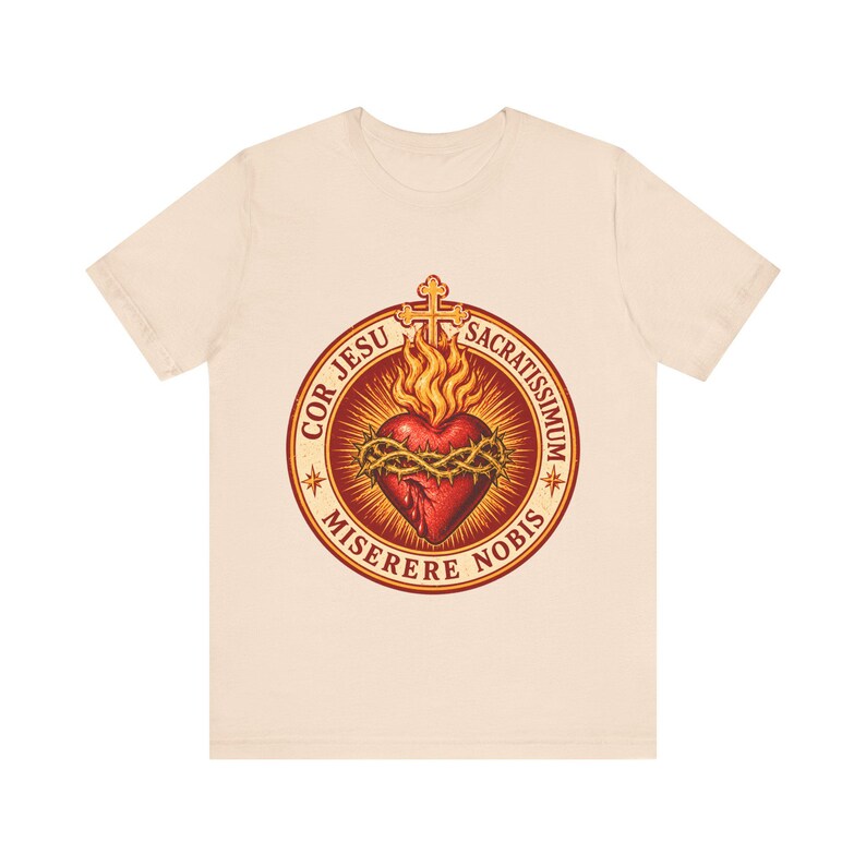 Jesu heliga hjärtas skjorta, Cor Jesu Sacratissimum-märke, Miserere Nobis runt emblem, katolsk gåva för män och kvinnor, törnekrona bild 4