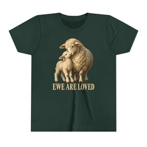 Kids Ewe Are Loved Shirt, Youth Lamb Tee, Sweet Christian Gift for Kids, Vintage Ewe and Lamb Painting image 8