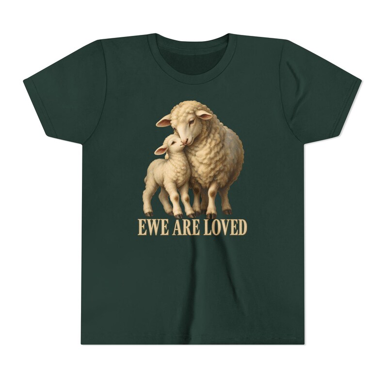 Kids Ewe Are Loved Shirt, Youth Lamb Tee, Sweet Christian Gift for Kids, Vintage Ewe and Lamb Painting image 8