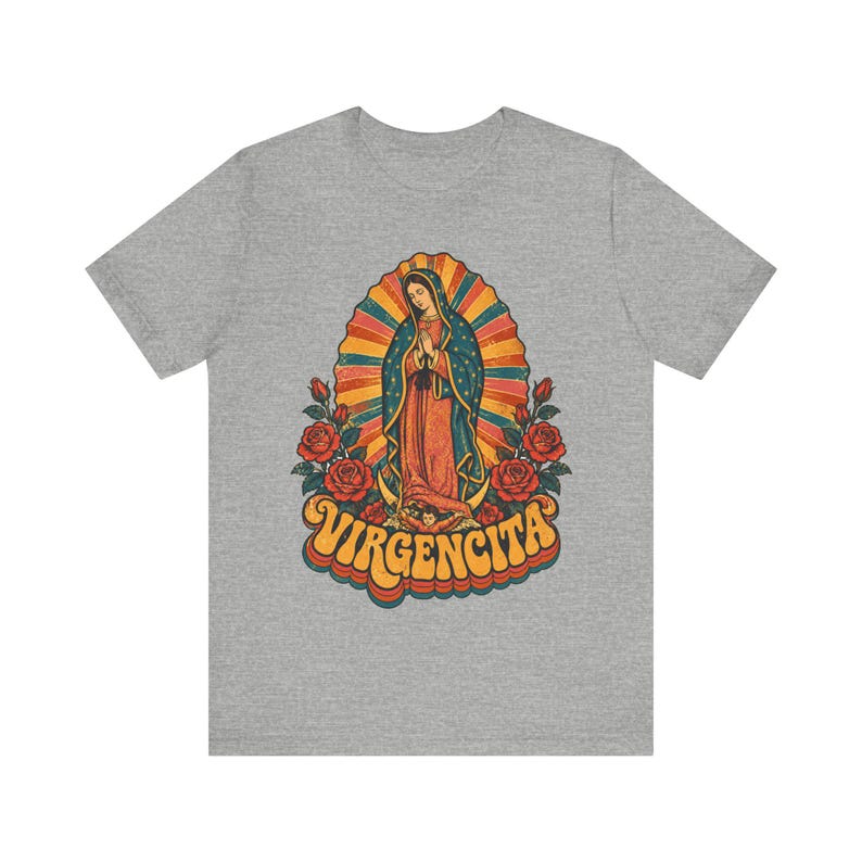 Retro 70s Our Lady of Guadalupe Tee, Mexican Catholic Gift, Latina Apparel (Unisex Fit) image 1