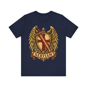 St. Michael T-shirt | Katholiek T-shirt | Vormselcadeau voor mannen | Gevleugeld schild en vlammend zwaard afbeelding 6
