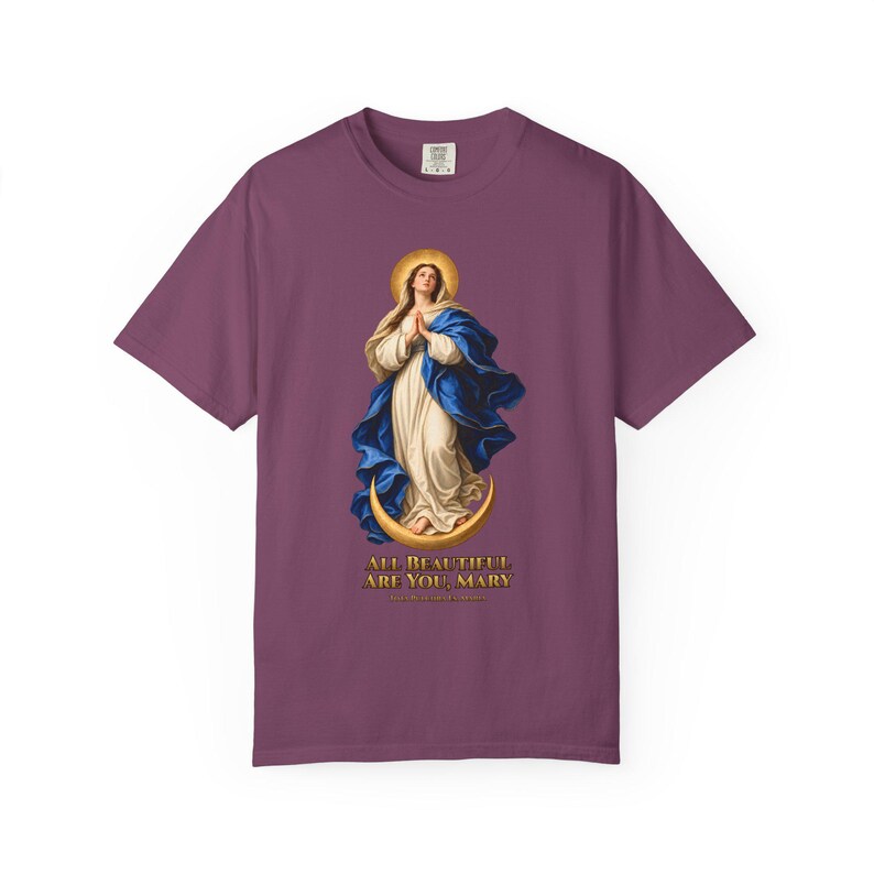 すべて美しいメアリー コンフォートカラーシャツ | 無原罪懐胎Tシャツ | 女性へのマリアギフト | Tota Pulchra 画像 9