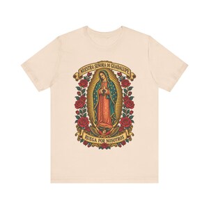 Guadalupe Shirt, La Guadalupana Ornate Virgen Morena Tee, Ruega por Nosotros, Our Lady of Tepeyac Holy Card Art, Mexican Gift for Mom image 4