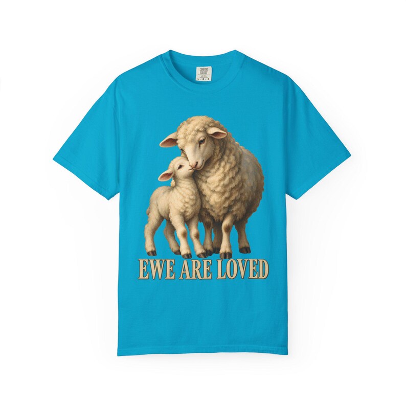 Ewe Are Loved Comfort Colors Shirt | Christian Lamb T-Shirt | Gift for Mom | Vintage Ewe and Lamb Painting image 2