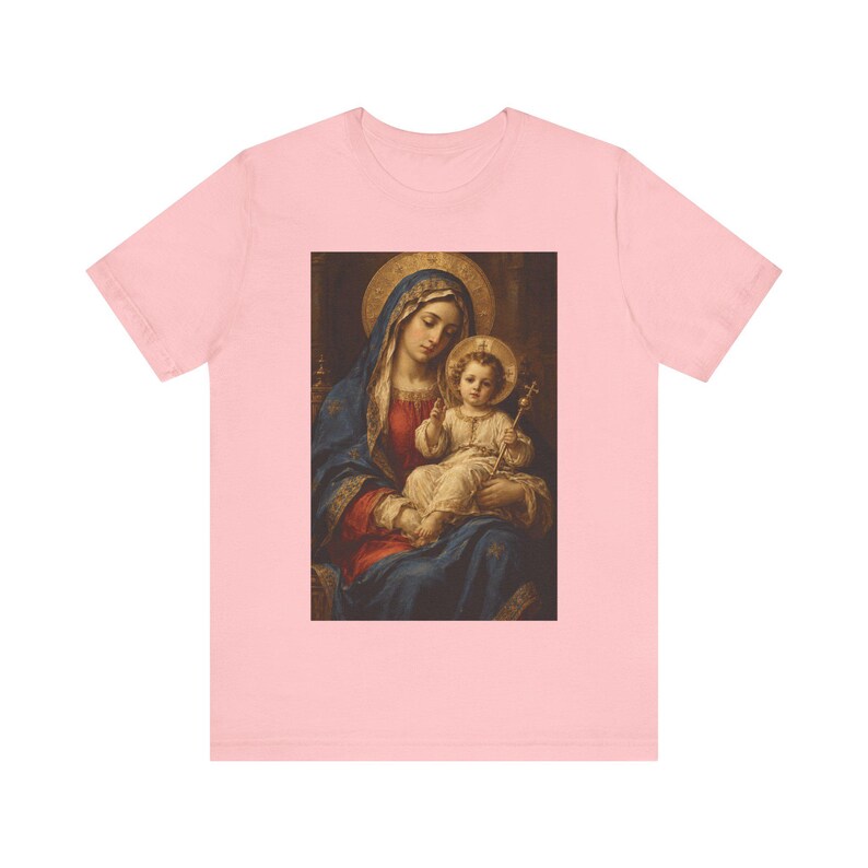 Virgin Mary Shirt, Enthroned Madonna and Child Old Master Painting, Blessed Mother Gift for Mom, Renaissance Catholic Art Tee, Marian Top image 6