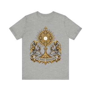 Ecce Panis Angelorum Shirt, Eucharistic Adoration Monstrance Tee, First Communion Gift, Holy Hour Bread of Angels, Catholic Revival Apparel image 1