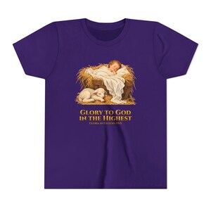 Kids Glory to God in the Highest Shirt, Youth Nativity Christmas Tee, Catholic Christmas Gift for Kids, Baby Jesus in the Manger image 19