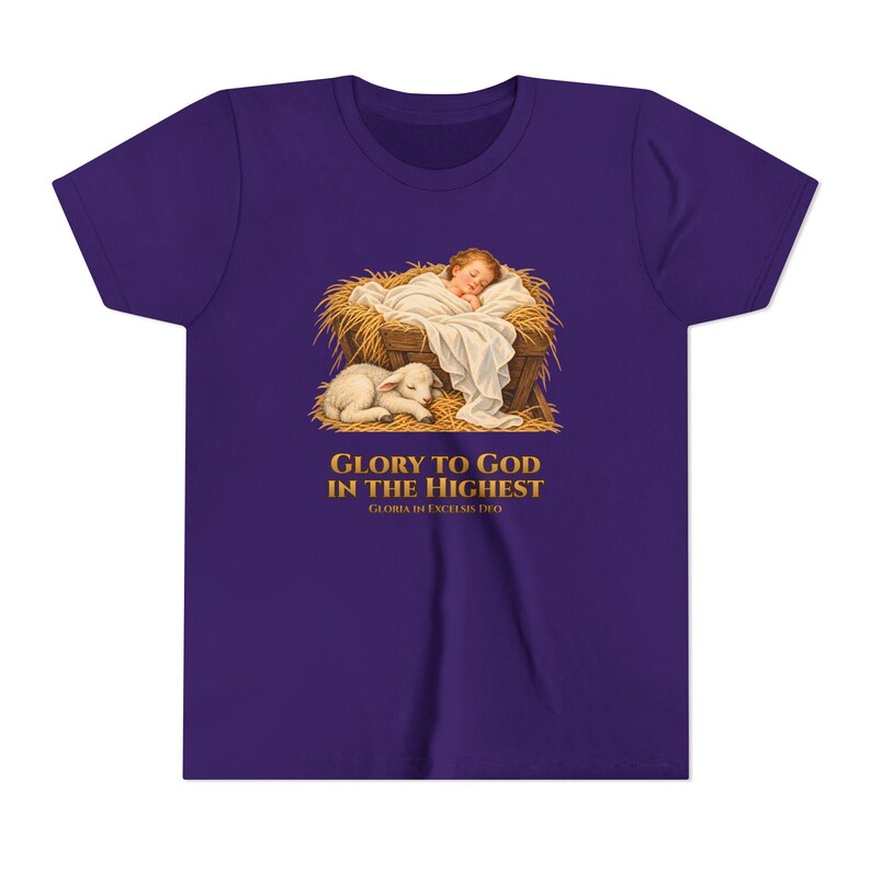 Kids Glory to God in the Highest Shirt, Youth Nativity Christmas Tee, Catholic Christmas Gift for Kids, Baby Jesus in the Manger image 19