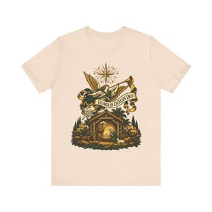 Christmas Angel Shirt, Gloria in Excelsis Deo Herald Tee, Vintage Nativity Art, Christian Gift for Choir, Bethlehem Star, Catholic Holiday image 2