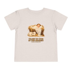 Toddler Glory to God in the Highest Tee, Nativity Christmas Shirt, Catholic Christmas Gift for Toddlers, Baby Jesus and Lamb image 5