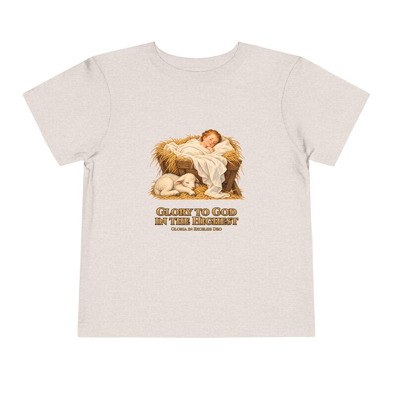 Toddler Glory to God in the Highest Tee, Nativity Christmas Shirt, Catholic Christmas Gift for Toddlers, Baby Jesus and Lamb image 5