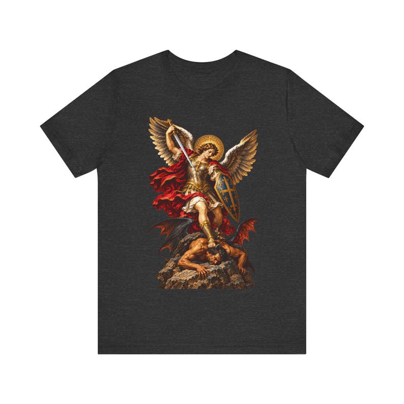 聖ミカエルTシャツ｜カトリックTシャツ｜男性向け霊的戦いギフト｜勝利の剣 画像 6