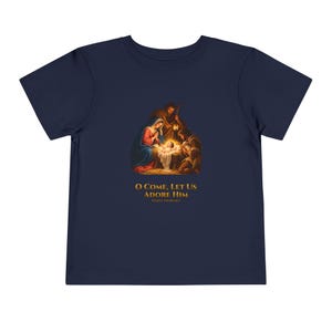 Toddler O Come Let Us Adore Him Tee, Nativity Christmas Shirt, Catholic Christmas Gift for Toddlers, Holy Family Venite Adoremus image 12
