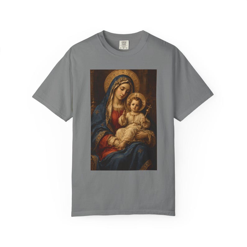 Madonna and Child Painting Tee, Renaissance Style Virgin Mary, Christmas Catholic Gift for Her, Blessed Mother Sacred Art, Comfort Colors image 5